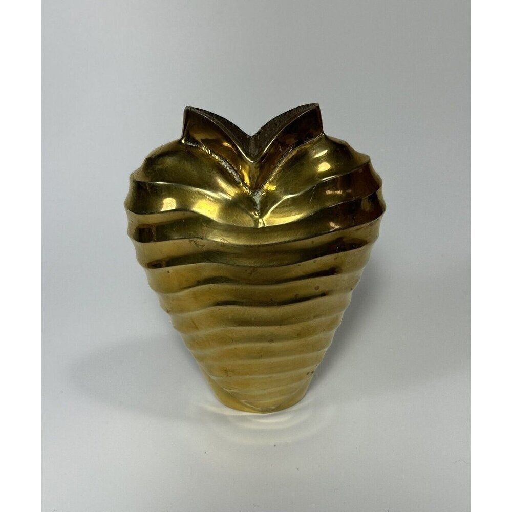 Vintage Solid Brass Heart Shaped Vase Tiered MCM E2